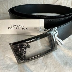 NEW mens VERSACE black leather belt 44 110 Medusa NWT